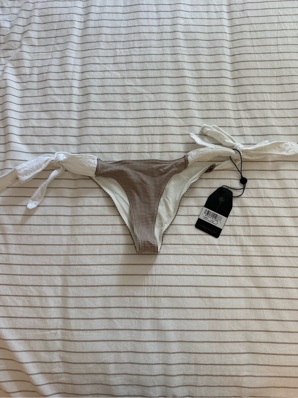 Frankie's Bikinis Brown Check & White Tie-Side Bikini Bottom